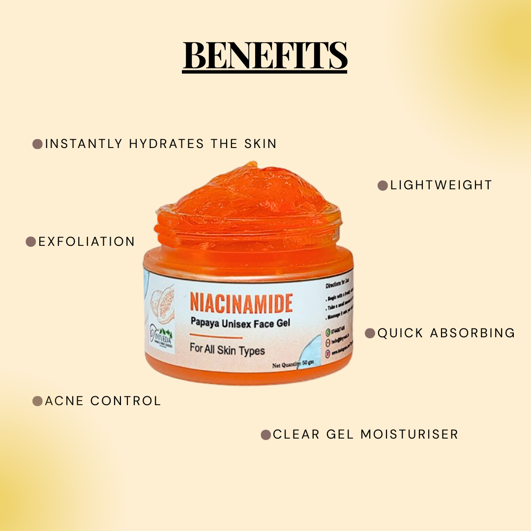 Tiny Veda Papaya & Niacinamide Face Gel | Natural Papaya Gel | for Men and Women (50g 8 Herbs)