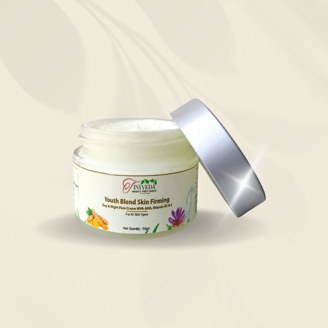 Tiny Veda Youth Blend Skin Firming Day & Night Face Cream With Saffron, AHA, Vitamin B3 & Vitamin C | Tan Removal | Improved Skin Texture (7 Herbs, 50g)